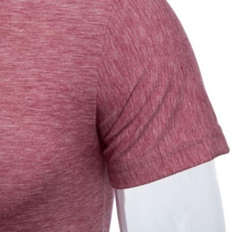 CASUAL ROUND COLLAR SHORT SLEEVE SOLID COLOR COTTON BLEND T-SHIRT FOR MEN (WATERMELON RED)