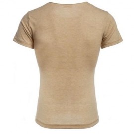 CASUAL ROUND COLLAR SHORT SLEEVE SOLID COLOR COTTON BLEND T-SHIRT FOR MEN (BEIGE)