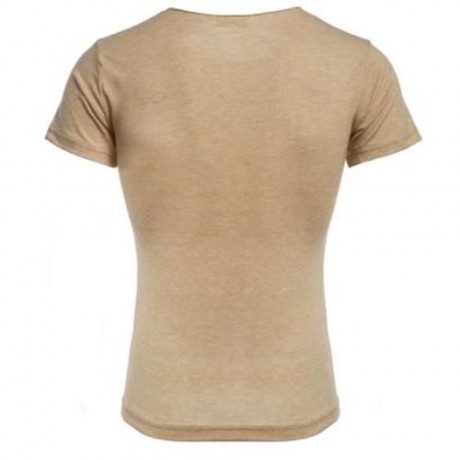 CASUAL ROUND COLLAR SHORT SLEEVE SOLID COLOR COTTON BLEND T-SHIRT FOR MEN (BEIGE)