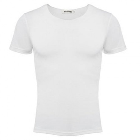 CASUAL ROUND COLLAR SHORT SLEEVE SOLID COLOR COTTON BLEND T-SHIRT FOR MEN (WHITE)