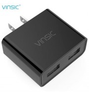 VINSIC VSCW202 12W PORTABLE DUAL USB PORT SMART TRAVELLING WALL CHARGER ADAPTER (BLACK)