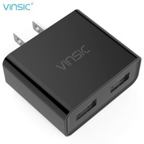 VINSIC VSCW202 12W PORTABLE DUAL USB PORT SMART TRAVELLING WALL CHARGER ADAPTER (BLACK)