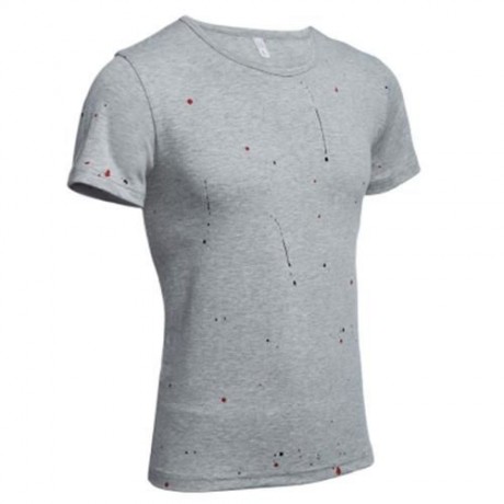 ROUND NECK SHORT SLEEVE PRINTED TRENDY T-SHIRT FOR MEN (GRAY)