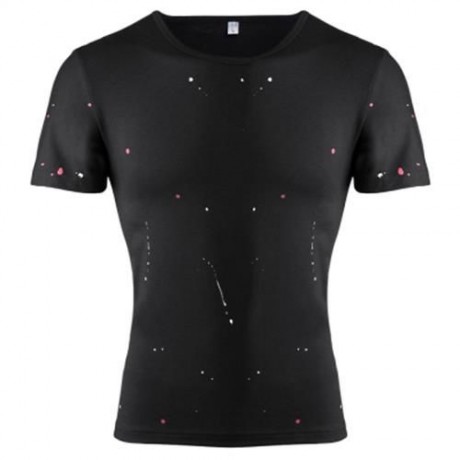 ROUND NECK SHORT SLEEVE PRINTED TRENDY T-SHIRT FOR MEN (BLACK)