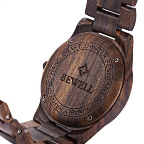 BEWELL ZS - W086B WOOD QUARTZ MEN WATCH ANALOG DATE DISPLAY (EBONY WOOD)