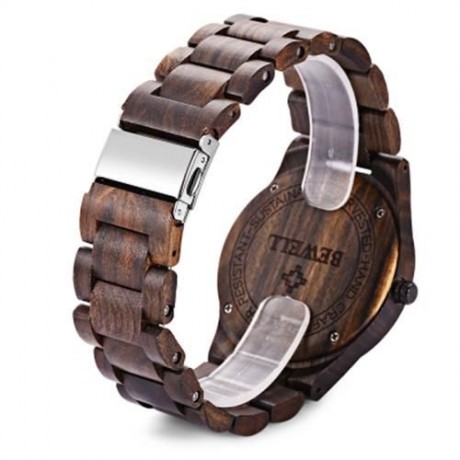 BEWELL ZS - W086B WOOD QUARTZ MEN WATCH ANALOG DATE DISPLAY (EBONY WOOD)