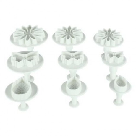 46PCS FLOWER FONDANT CAKE DECORATING KIT COOKIE MOLD ICING PLUNGER CUTTER TOOLS (WHITE)