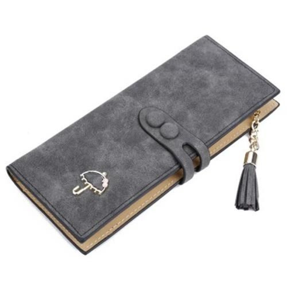 GUAPABIEN UMBRELLA TASSEL SOLID COLOR LETTER DUAL SNAP FASTENERS LONG CLUTCH WALLET FOR WO