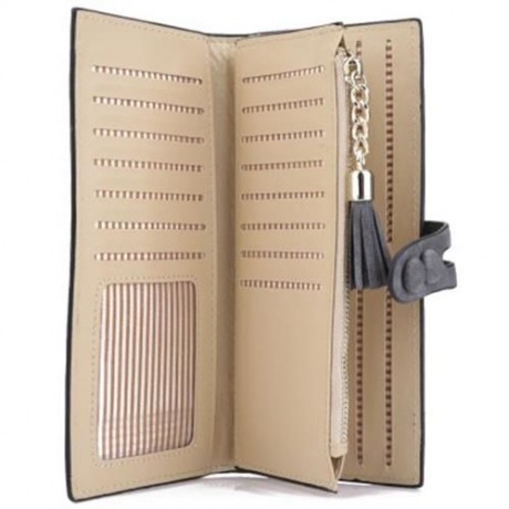 GUAPABIEN UMBRELLA TASSEL SOLID COLOR LETTER DUAL SNAP FASTENERS LONG CLUTCH WALLET FOR WO