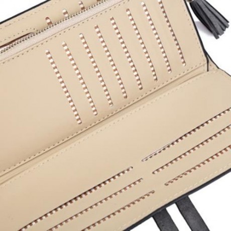 GUAPABIEN UMBRELLA TASSEL SOLID COLOR LETTER DUAL SNAP FASTENERS LONG CLUTCH WALLET FOR WO