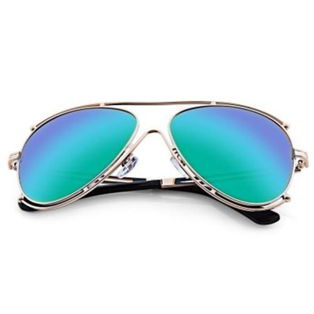 OVERSIZE VINTAGE FEMALE COLOR COATED SUNGLASSES (GOLD FRAME   GREEN LENS)