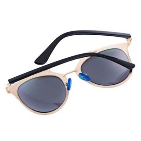 VINTAGE UNISEX REFLECTIVE MIRROR CAT FRAME GLASSES (GOLD FRAME   PINK LENS)