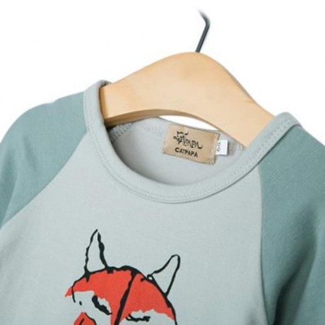 2PCS FASHION BABIES ROUND COLLAR FOX PRINTED TOP PANTS WITH HAT (GREEN)