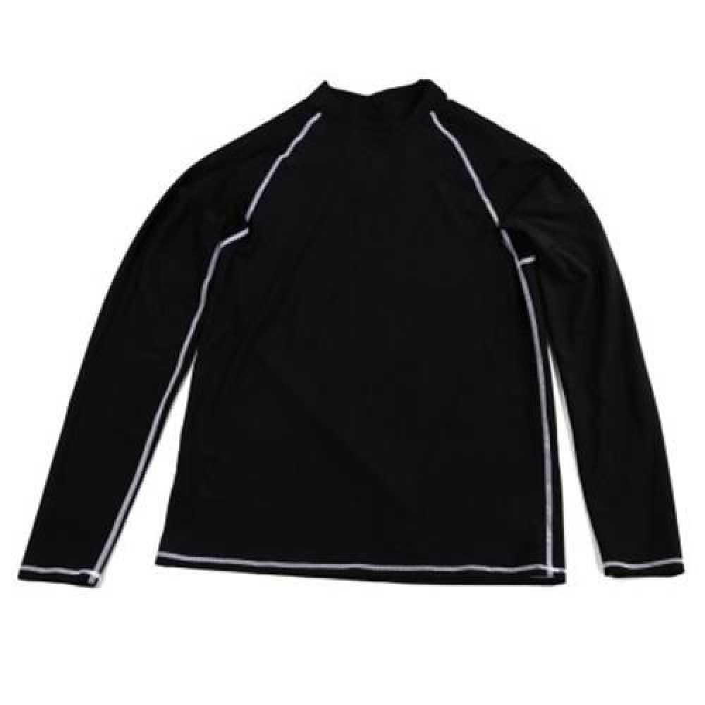 LONG SLEEVES STRAITJACKET TOP COLLAR RASH GUARD LYCRA SWIMSUIT SURFING SWIM SHIRT (BLACK)