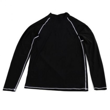 LONG SLEEVES STRAITJACKET TOP COLLAR RASH GUARD LYCRA SWIMSUIT SURFING SWIM SHIRT (BLACK)
