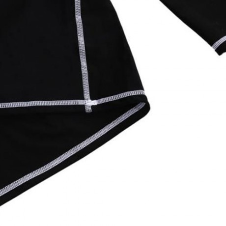 LONG SLEEVES STRAITJACKET TOP COLLAR RASH GUARD LYCRA SWIMSUIT SURFING SWIM SHIRT (BLACK)