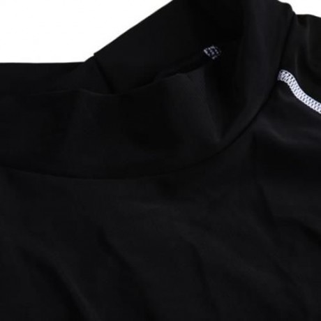 LONG SLEEVES STRAITJACKET TOP COLLAR RASH GUARD LYCRA SWIMSUIT SURFING SWIM SHIRT (BLACK)