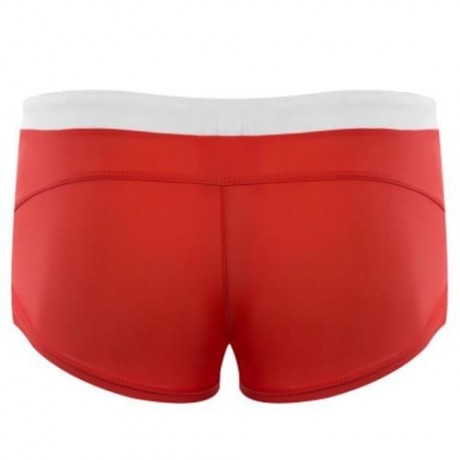 SEXY MEN COLOR BLOCK DRAWSTRING BEACH WEAR BOXERS (RED)