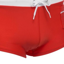 SEXY MEN COLOR BLOCK DRAWSTRING BEACH WEAR BOXERS (RED)