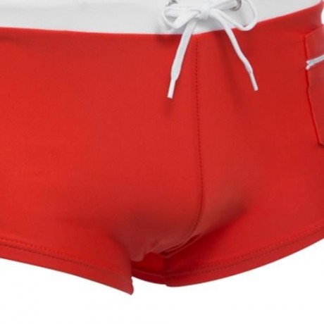 SEXY MEN COLOR BLOCK DRAWSTRING BEACH WEAR BOXERS (RED)