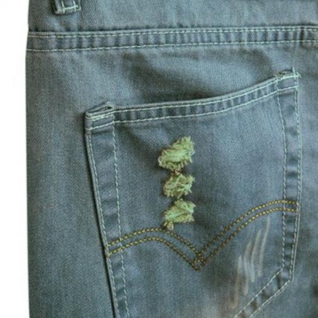 STREET STYLE BUTTON DESIGN FRAYED DENIM SHORTS FOR MEN (DEEP BLUE)