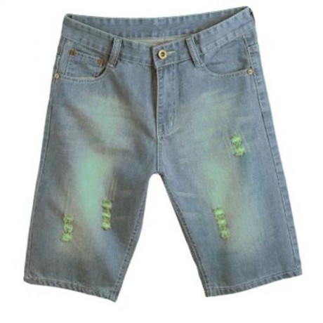 STREET STYLE BUTTON DESIGN FRAYED DENIM SHORTS FOR MEN (DEEP BLUE)