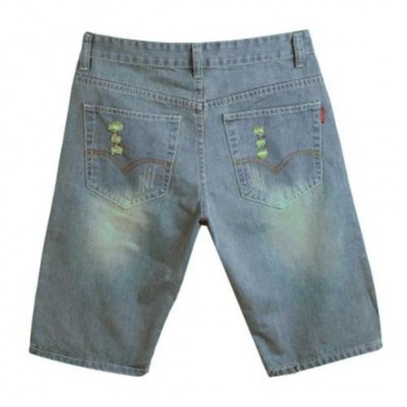 STREET STYLE BUTTON DESIGN FRAYED DENIM SHORTS FOR MEN (DEEP BLUE)