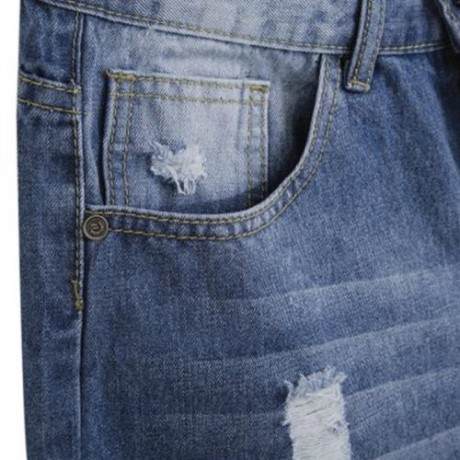 STREET STYLE BUTTON DESIGN FRAYED DENIM SHORTS FOR MEN (DEEP BLUE)