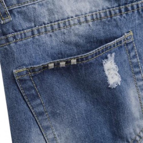 STREET STYLE BUTTON DESIGN FRAYED DENIM SHORTS FOR MEN (DEEP BLUE)