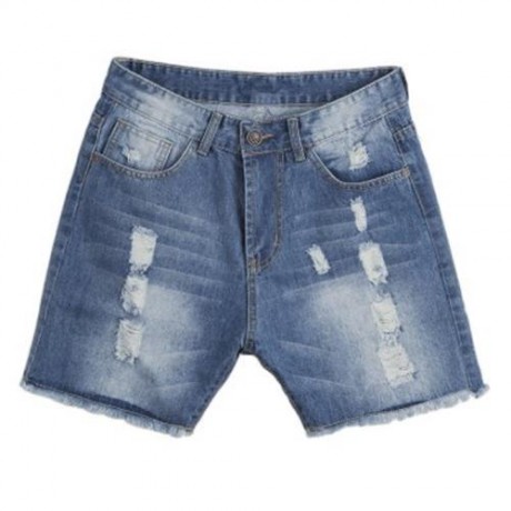 STREET STYLE BUTTON DESIGN FRAYED DENIM SHORTS FOR MEN (DEEP BLUE)