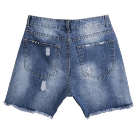 STREET STYLE BUTTON DESIGN FRAYED DENIM SHORTS FOR MEN (DEEP BLUE)