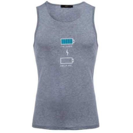REFRESHING ROUND COLLAR CARTOON PRINT CANDY COLOR TANK TOP FOR MEN (GRAY)