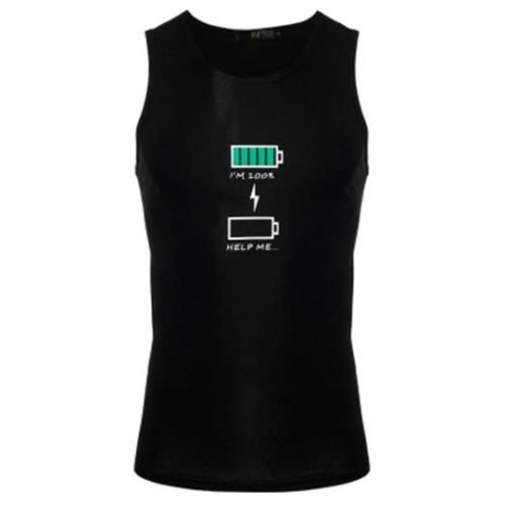 REFRESHING ROUND COLLAR CARTOON PRINT CANDY COLOR TANK TOP FOR MEN (BLACK)