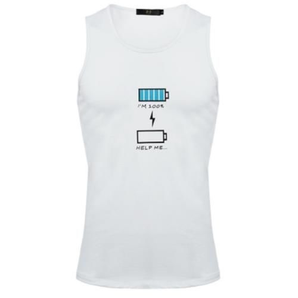 REFRESHING ROUND COLLAR CARTOON PRINT CANDY COLOR TANK TOP FOR MEN (WHITE)