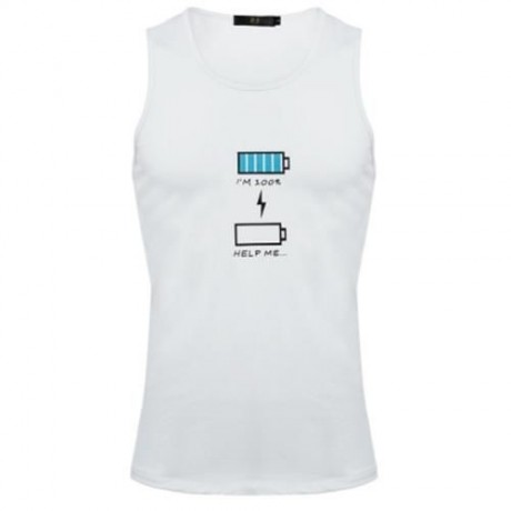 REFRESHING ROUND COLLAR CARTOON PRINT CANDY COLOR TANK TOP FOR MEN (WHITE)