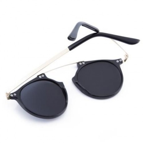 CUTE UNISEX COLOR COATED ROUND FRAME EYEWEAR (BLACK FRAME   GREY LENS)