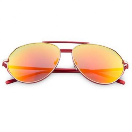 FEMALE COLOR COATED OVERSIZE METAL FRAME SIMPLE DESIGN SUNGLASSES (RED)