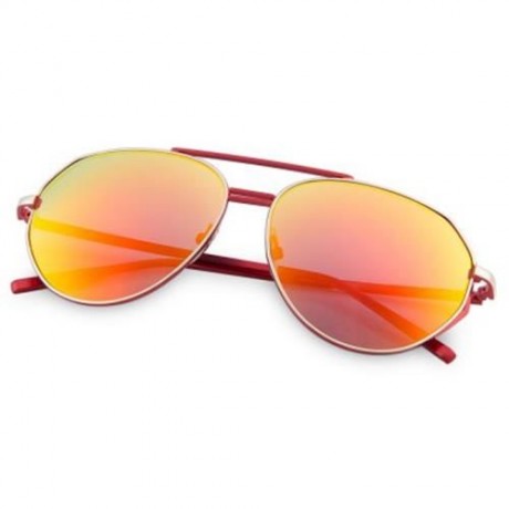 FEMALE COLOR COATED OVERSIZE METAL FRAME SIMPLE DESIGN SUNGLASSES (RED)