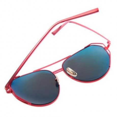 FEMALE COLOR COATED OVERSIZE METAL FRAME SIMPLE DESIGN SUNGLASSES (RED)