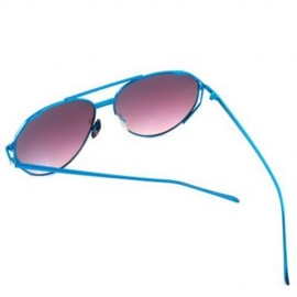FEMALE COLOR COATED OVERSIZE METAL FRAME SIMPLE DESIGN SUNGLASSES (BLUE)