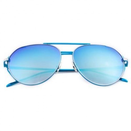 FEMALE COLOR COATED OVERSIZE METAL FRAME SIMPLE DESIGN SUNGLASSES (BLUE)