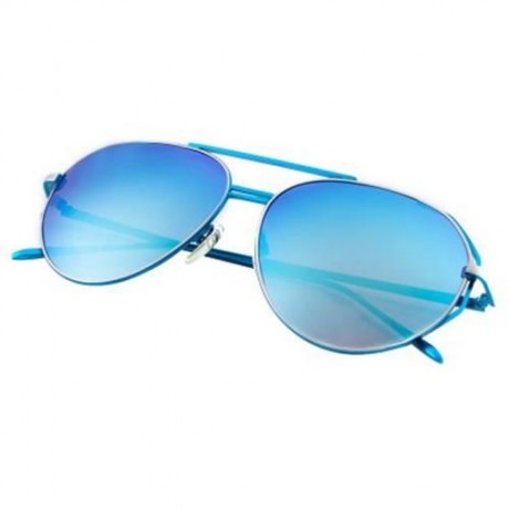 FEMALE COLOR COATED OVERSIZE METAL FRAME SIMPLE DESIGN SUNGLASSES (BLUE)