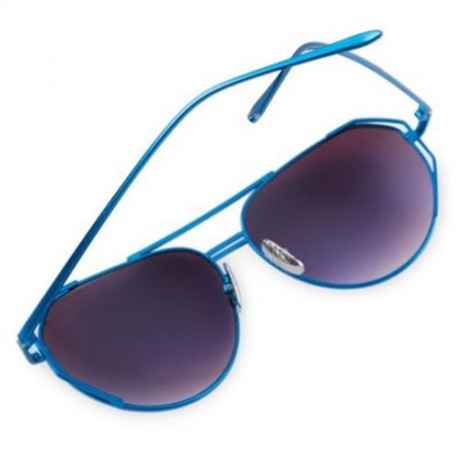 FEMALE COLOR COATED OVERSIZE METAL FRAME SIMPLE DESIGN SUNGLASSES (BLUE)