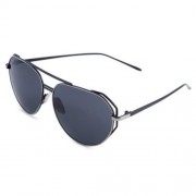 FEMALE COLOR COATED OVERSIZE METAL FRAME SIMPLE DESIGN SUNGLASSES (BLACK)