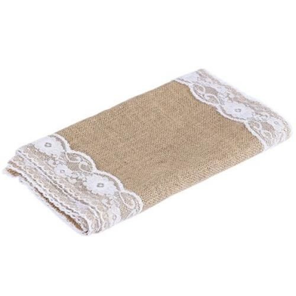 12 X 108 INCHES WHITE BURLAP LACE HESSIAN NATURAL JUTE TABLE RUNNER FOR WEDDING PARTY TABL