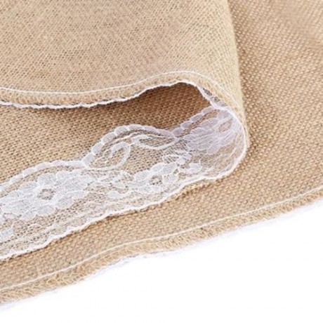 12 X 108 INCHES WHITE BURLAP LACE HESSIAN NATURAL JUTE TABLE RUNNER FOR WEDDING PARTY TABL