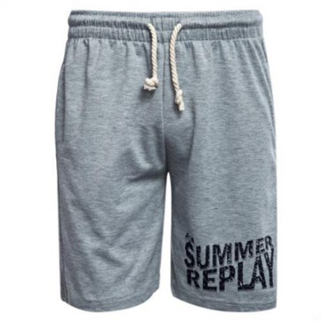 ELASTIC LETTER PRINT DRAWSTRING COTTON BLEND MEN CASUAL SHORTS (LIGHT GRAY)