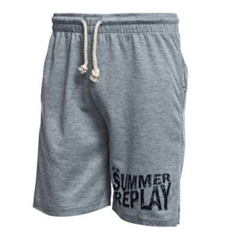 ELASTIC LETTER PRINT DRAWSTRING COTTON BLEND MEN CASUAL SHORTS (LIGHT GRAY)