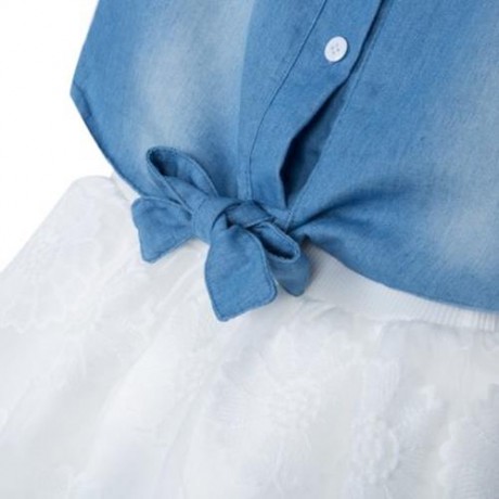 2PCS STYLISH TURN DOWN NECK SLEEVELESS STAR APPLIQUE DEMIN GIRLS SHIRT WITH GAUZE FLORAL S
