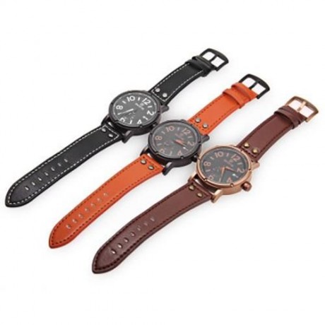 SKONE 9429EG MEN QUARTZ WATCH SECONDS SUB-DIAL DATE DISPLAY LEATHER STRAP WRISTWATCH WITH 